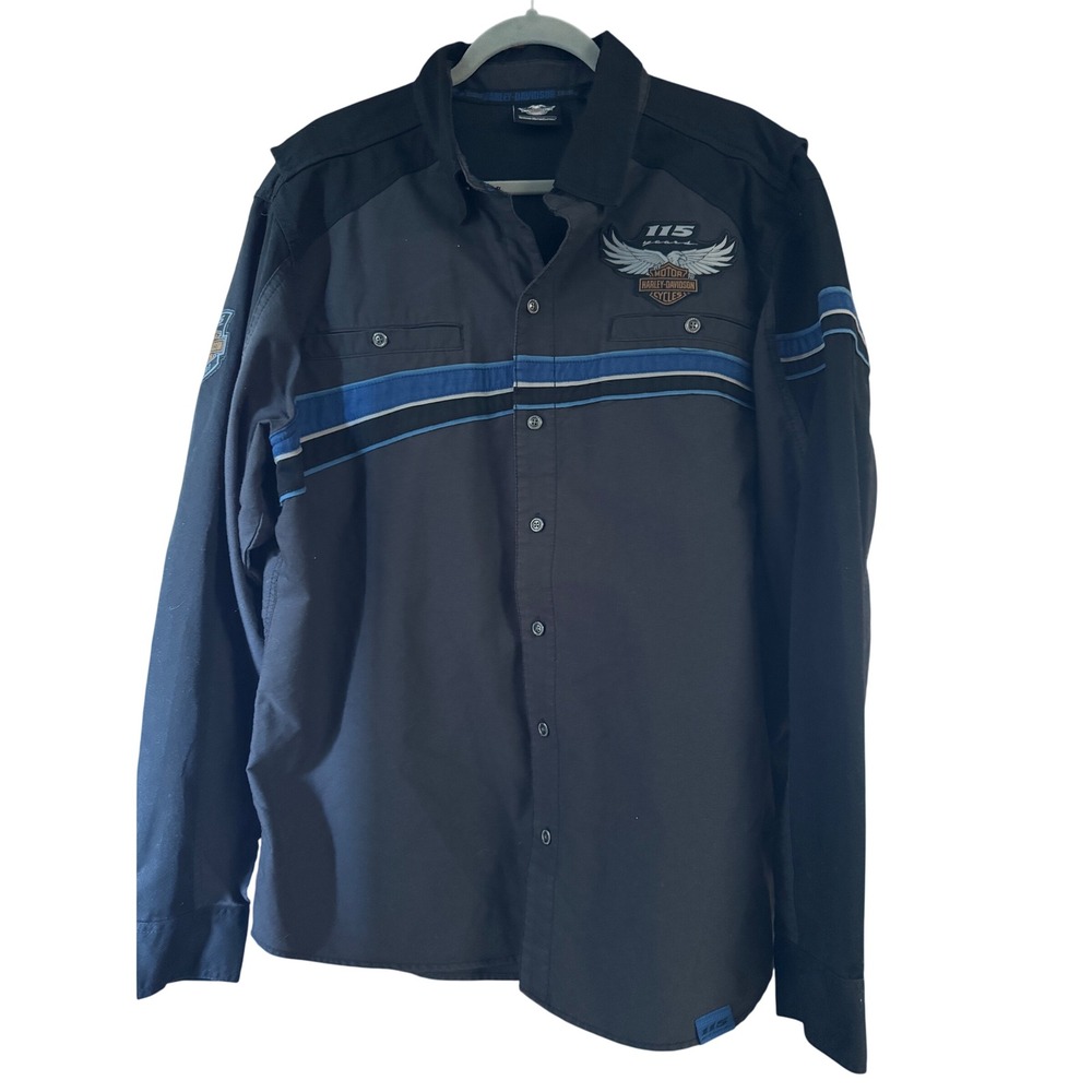Harley-Davidson 115th Anniversary Mens XL Button Down Shirt Black Charcoal Blue